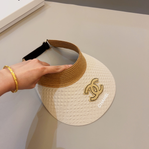 Chanel CC Raffia Visor Hat Beige