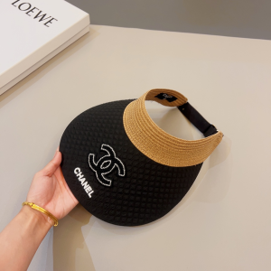 Chanel CC Raffia Visor Hat Black