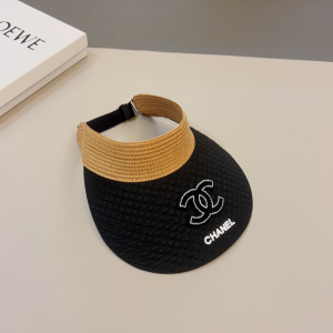 Chanel CC Raffia Visor Hat Black