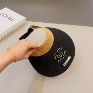 Chanel CC Raffia Visor Hat Black
