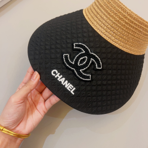Chanel CC Raffia Visor Hat Black