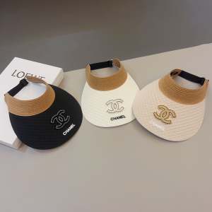 Chanel CC Raffia Visor Hat Black
