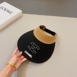 Chanel CC Raffia Visor Hat Black