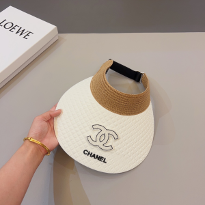 Chanel CC Raffia Visor Hat White
