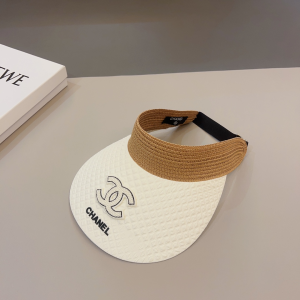 Chanel CC Raffia Visor Hat White