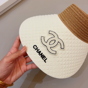 Chanel CC Raffia Visor Hat White