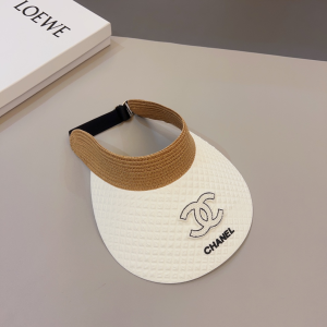 Chanel CC Raffia Visor Hat White