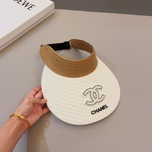 Chanel CC Raffia Visor Hat White