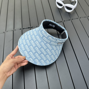 Miu Miu Denim Blue Canvas Visor Cap Hat