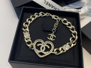 Chanel Crystal CC Heart Chain Bracelet