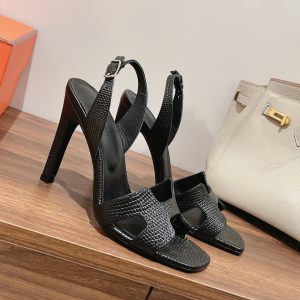Hermes Ella Black Leather Heeled Sandal 105MM 35TO42 Hermes Ella Black Leather Heeled Sandal 105MM 35TO42