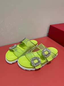 Roger Vivier Slidy Viv Strass Buckle Green Mesh Mules Sandal 35TO41 Roger Vivier Slidy Viv Strass Buckle Green Mesh Mules Sandal 35TO41