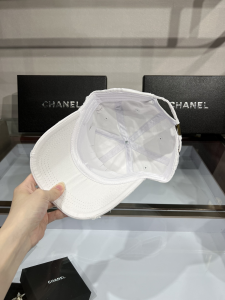 Chanel White Canvas Baseball Cap Hat
