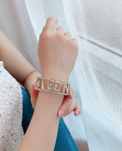 Chanel CC Logo Gold Crystal Bracelet