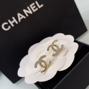 Chanel Crystal CC Gold Earrings