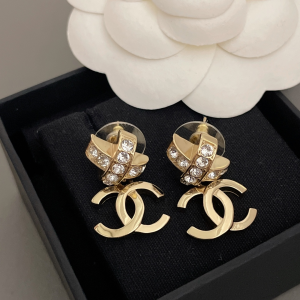 Chanel Gold CC Logo Crystals Earrings