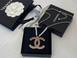 Chanel Crystal CC Pearl Pendant Necklace