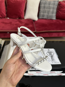 Chanel White Leather Heeled Sandal 35TO40