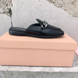 Miu Miu Black Leather Flat Mules 35TO40