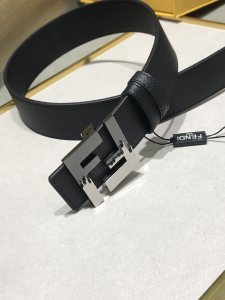 Fendi FF Logo Black Leather Belt 38MM