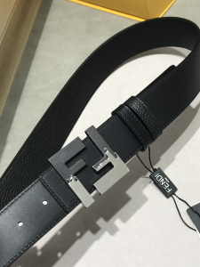 Fendi FF Logo Black Leather Belt 38MM