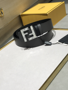 Fendi FF Logo Black Leather Belt 38MM