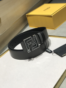Fendi FF Logo Black Leather Belt 38MM
