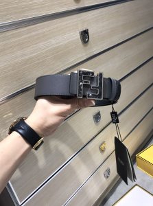 Fendi FF Logo Black Leather Belt 38MM