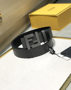 Fendi FF Logo Black Leather Belt 38MM