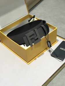 Fendi FF Logo Black Leather Belt 38MM