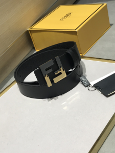 Fendi FF Logo Black Leather Belt 38MM