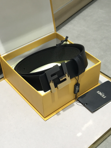 Fendi FF Logo Black Leather Belt 38MM