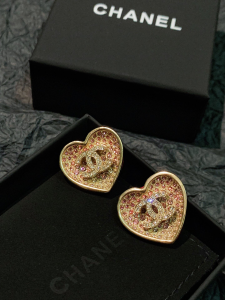 Chanel Crystal CC Heart Earrings