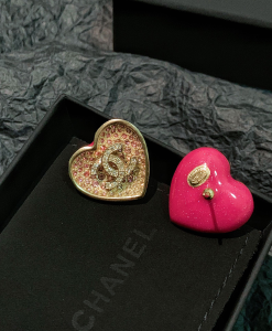 Chanel Crystal CC Heart Earrings