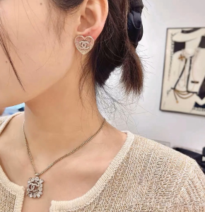 Chanel Crystal CC Heart Earrings