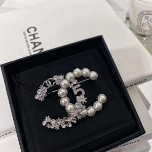 Chanel Crystal Pearl CC Logo Brooch