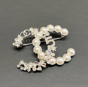 Chanel Crystal Pearl CC Logo Brooch