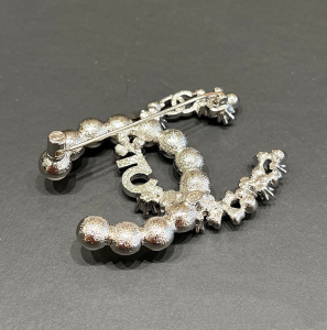 Chanel Crystal Pearl CC Logo Brooch