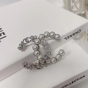 Chanel Crystal Pearl CC Logo Brooch