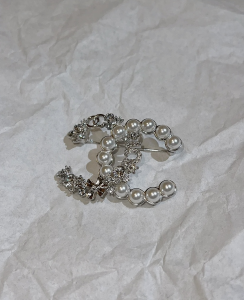 Chanel Crystal Pearl CC Logo Brooch