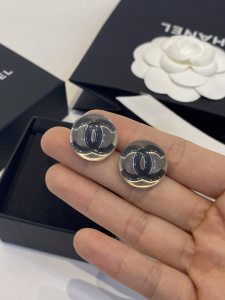 Chanel Black CC Round Earrings