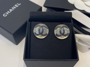 Chanel Black CC Round Earrings