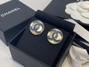 Chanel Black CC Round Earrings