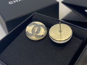 Chanel Black CC Round Earrings