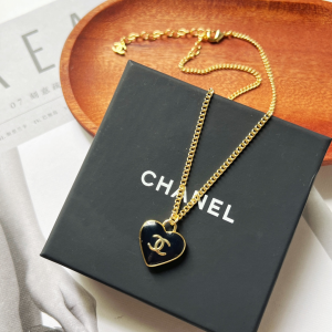 Chanel CC Black Heart Pendant Necklace