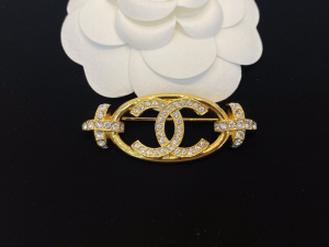 Chanel Crystal CC Gold Brooch
