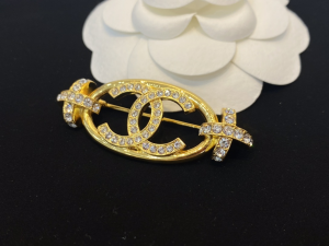 Chanel Crystal CC Gold Brooch