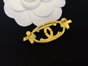 Chanel Crystal CC Gold Brooch