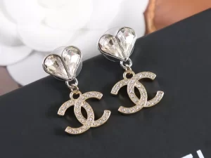 Chanel Crystal CC Heart Earrings ABA909