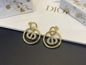 Dior Crystal CD Navy Earrings Gold